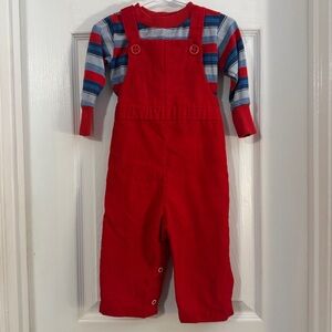 Vintage Healthtex Baby Boy Striped Long Sleeve Top & Red Corduroy Overalls